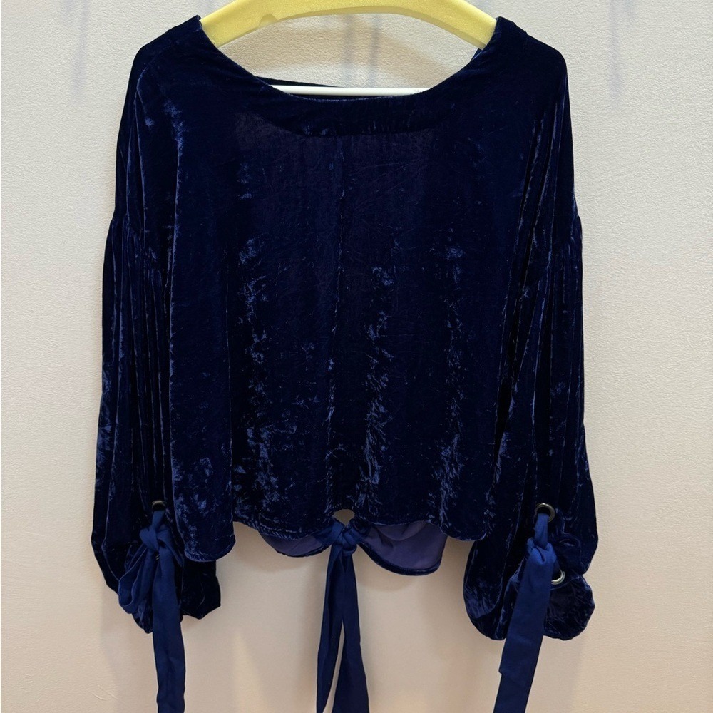 Free People Gimme some lovin Blue Crushed Velvet Women's Top - Picture 2 of 8